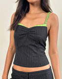 Image of Elsa Top in Pinstripe Black with Green