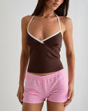 Image of Elspe Halter Top in Bitter Chocolate with Light Pink Binding
