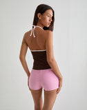 Image of Elspe Halter Top in Bitter Chocolate with Light Pink Binding