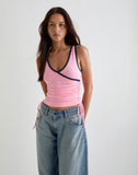 Image of Laird Wrap Top in Ballet Pink with Navy Binding