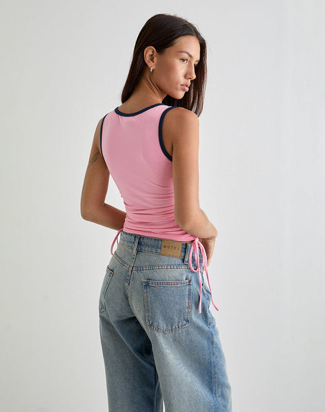 Image of Laird Wrap Top in Ballet Pink with Navy Binding