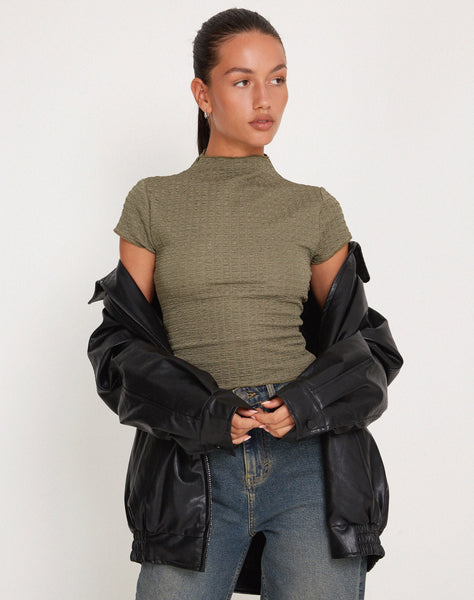 Image of Elton High Neck Top in Khaki