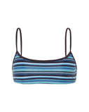 Image of Elvina Bikini Top in Stripe Blue with Brown Binding