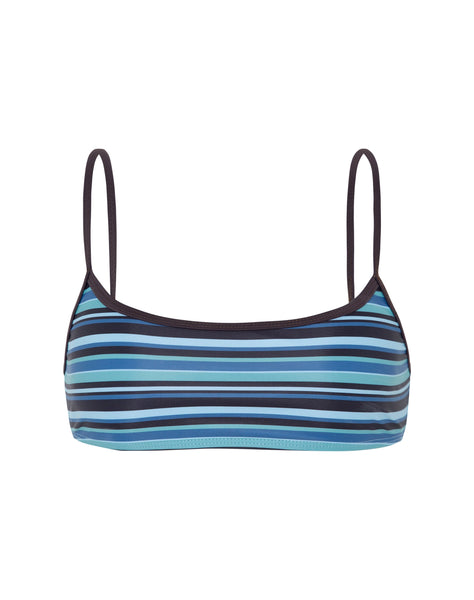 Image of Elvina Bikini Top in Stripe Blue with Brown Binding