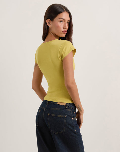 Image of Elyra Asymmetric Top in Knit Golden Green