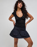 Image of Elysa Frill Mini Skirt in Dark Indigo Denim