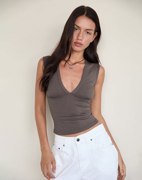 Image of Emberly Plunge Top in Peppercorn