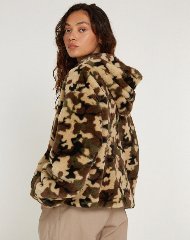 image of Emerson Faux Fur Jacket in Camo Brown Pebble