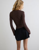 Image of Emesy Long Sleeve Top in MIcro Polka Brown