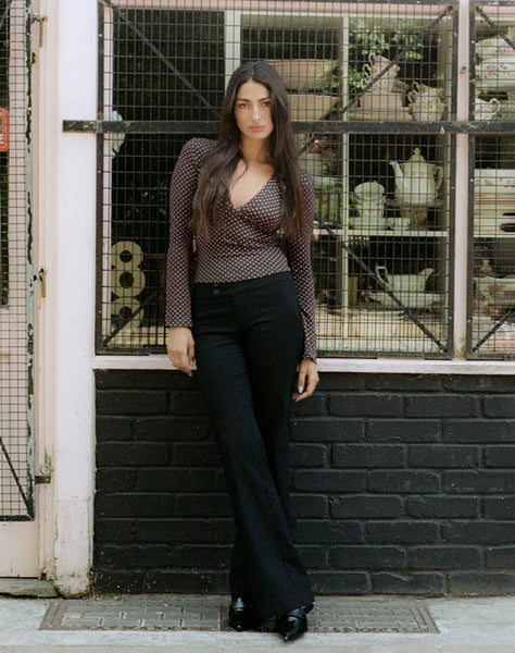 Image of Emesy Long Sleeve Top in MIcro Polka Brown