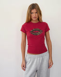 Image of Sutin Tee in Adrenaline Red with Leopard Lip Print