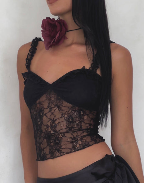 Image of Emilia Lace Frill Vest Top in Black