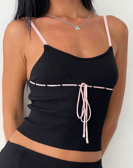 Joanie Ribbed Knitted Cami Top in Black