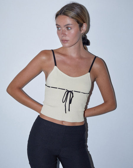 Kaita Cami Top in Cream with Red Binding