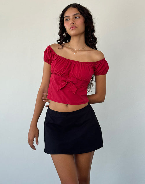 Image of Endah Bardot Top in Poplin Adrenaline Red