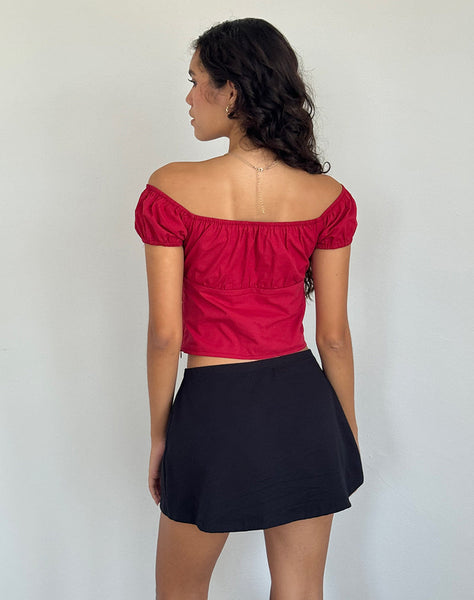 Image of Endah Bardot Top in Poplin Adrenaline Red