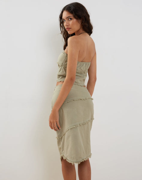 Image of Ralna Asymmetric Midi Skirt in Linen Slate Green