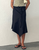 Image of Nejusi Asymmetric Midi Skirt in Black with Braided Belt