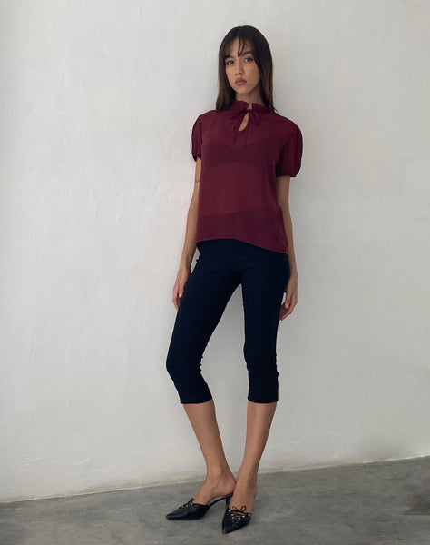 Image of Enzo High Neck Blouse in Oxblood Chiffon