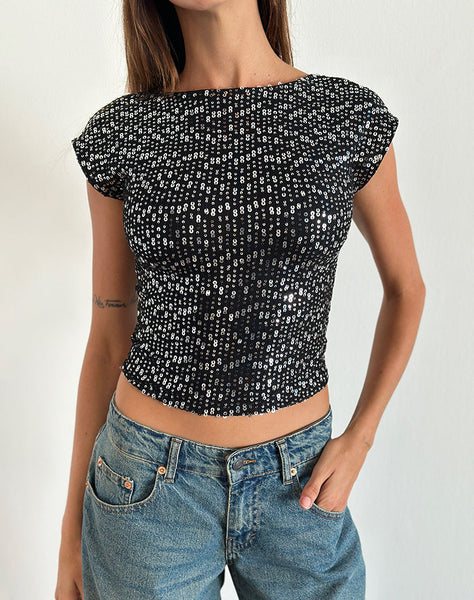 Image of Erica Backless Top in Black Gauzy Sequin