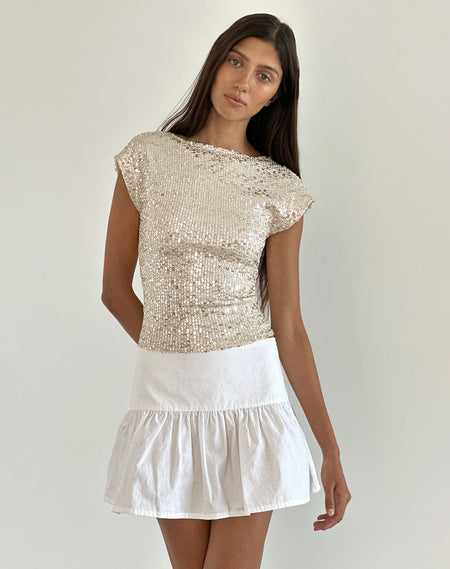 Erika Backless Top in Sequin Mesh Ivory