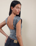 Image of Erika Low Back Top in Shimmer Sequin Charcoal