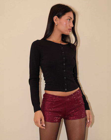 Erna Micro Shorts in Clear Sequin Maroon