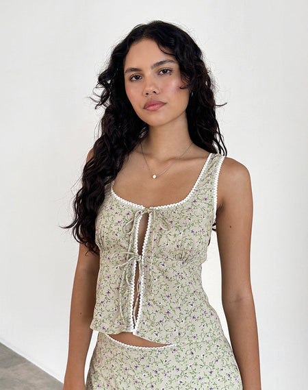 Revata Tie Front Top in Pretty Petal Green