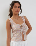 image of Esau Tie Front Top in 70s Prairie Girl Floral