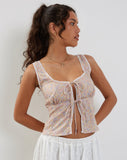 image of Esau Tie Front Top in 70s Prairie Girl Floral