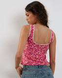 image of Esau Tie Front Top in Ditsy Floral Pink