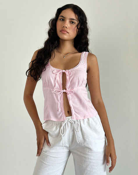 Image of Esau Tie Front Top in Light Pink Private Slub