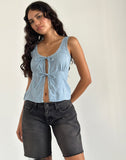 Image of Esau Tie Front Top in Private Slub Nantucket Blue