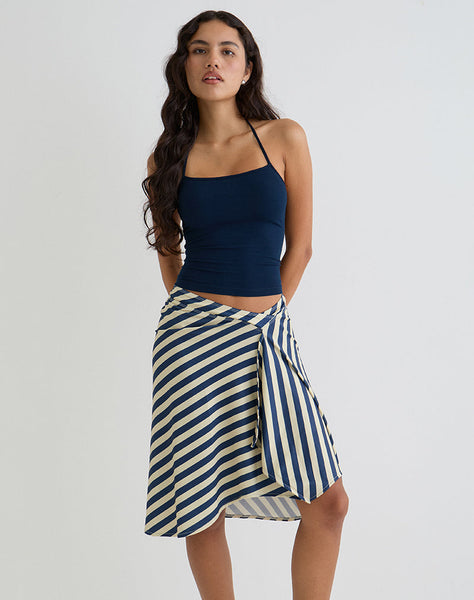 Image of Esmeray Midi Skirt in Cream and Navy Diagonal Stripe