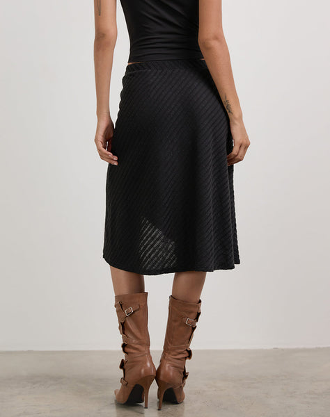 Image Esmeray Midi Skirt in Sheer Diagonal Knit Black