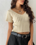 Image of Estella Short Sleeve Knitted Top in Natural Oat