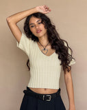 Image of Estella Short Sleeve Knitted Top in Natural Oat