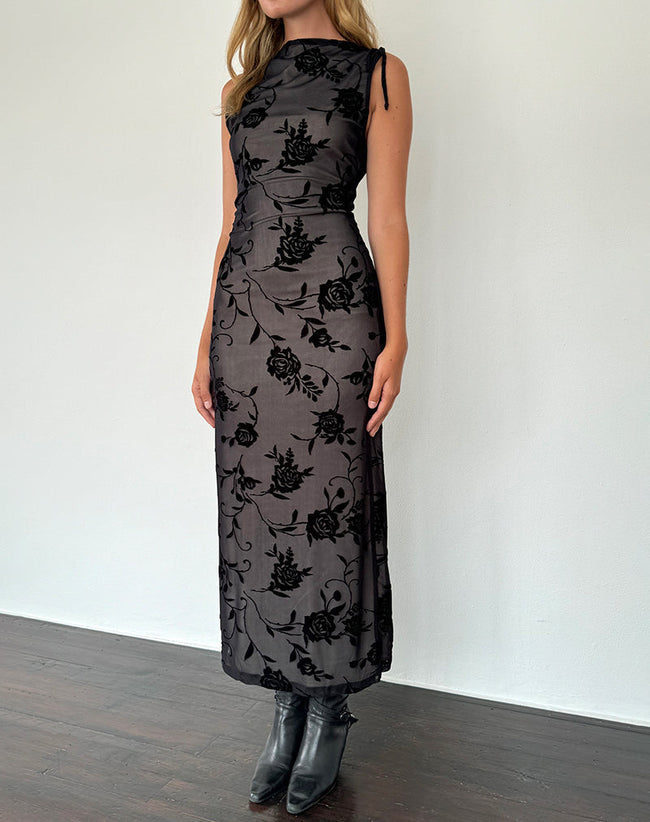 Image of Estoria Midi Dress Black Rose Flock