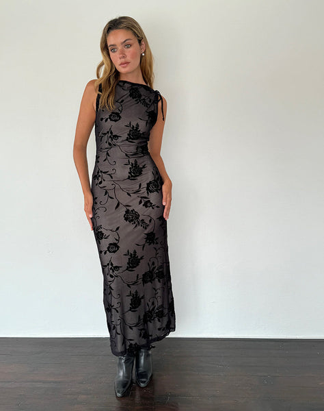 Image of Estoria Midi Dress Black Rose Flock