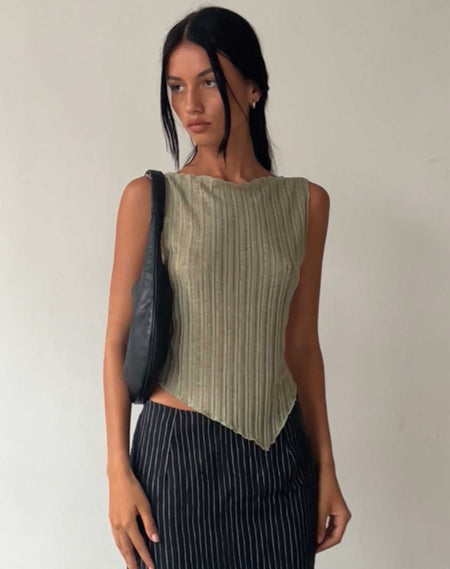 Jordin High Neck Jersey Top in Ribbed Mint