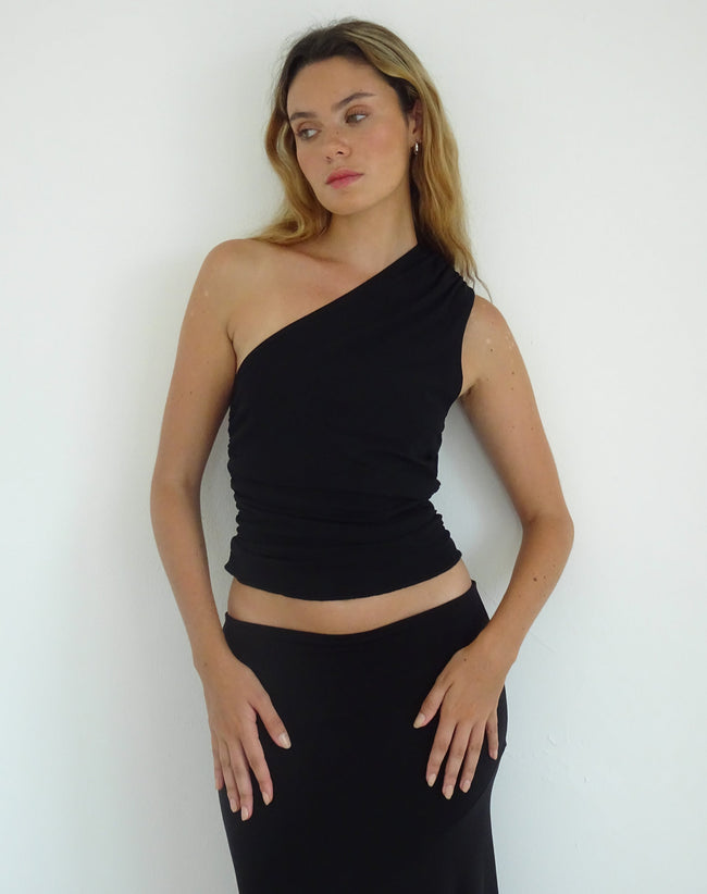 Image of Evelina One Shoulder Top in Black Mesh