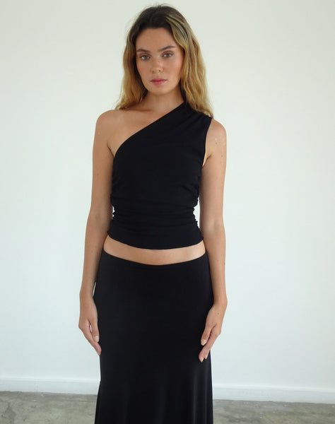 Image of Evelina One Shoulder Top in Black Mesh