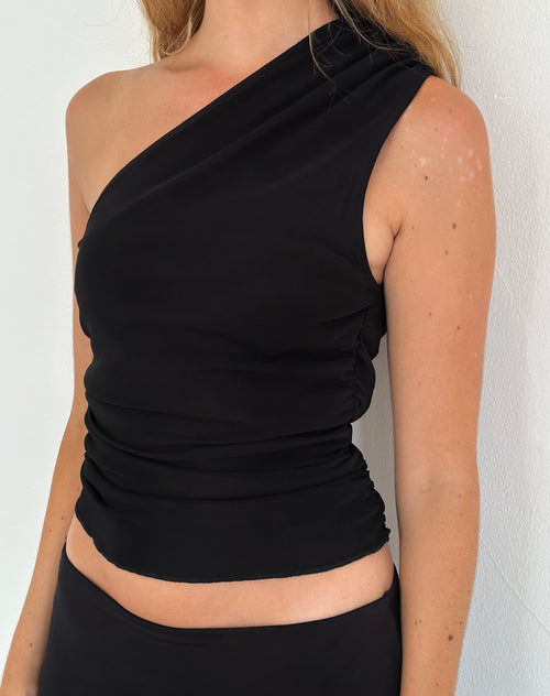 Image of Evelina One Shoulder Top in Black Mesh