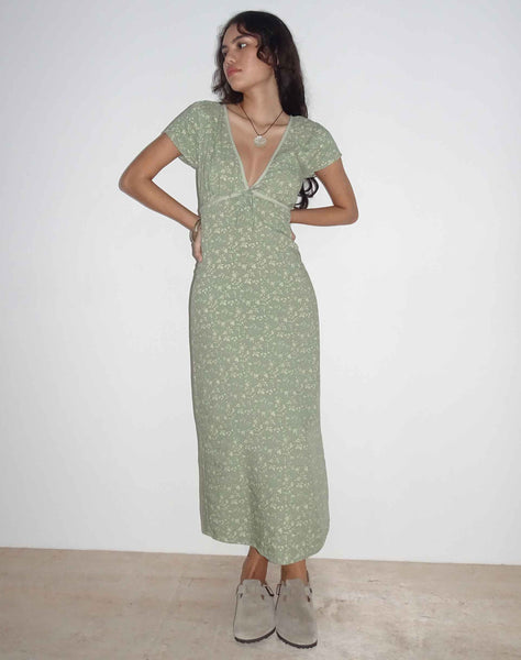 Image of Eviaso Midi Dress in Ditsy Mix Floral Green