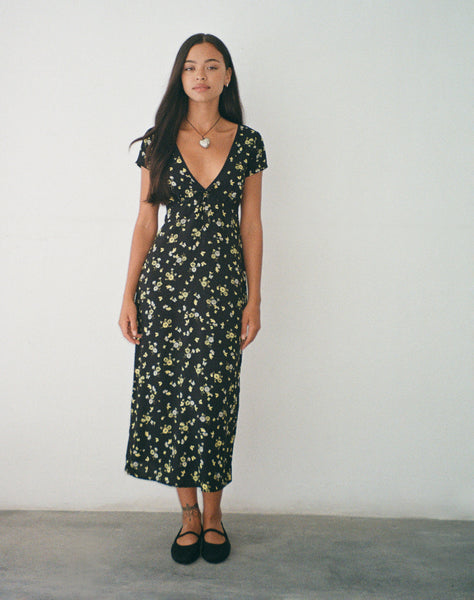 image of Eviaso Midi Dress in Lemon and Lime Black