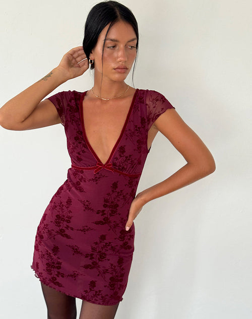 Image of Evilia Dress in Botanical Flower Maroon