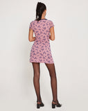 Image of Evilia Mesh Mini Dress in Pink and Navy Botanist Flocking