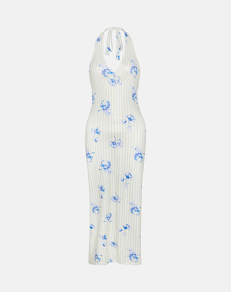Image of Fadwa Midi Dress in Floral Stripe Cream