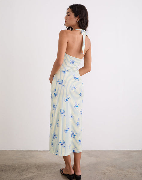 Image of Fadwa Midi Dress in Floral Stripe Cream