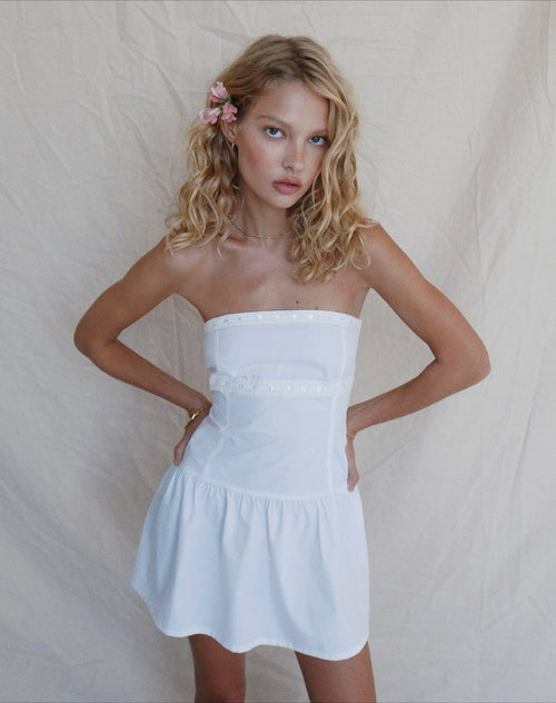 Image of Faelyn Bandeau Mini Dress in Poplin White